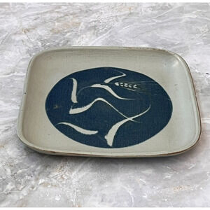 Studio Art Pottery Japanese Square Plate 9.5" Abstract Design Linen Texture